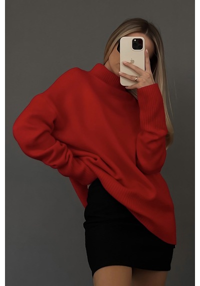 Madmext Mad Girls Kırmızı Balıkçı Yaka Kazak Mg1252 - Kırmızı