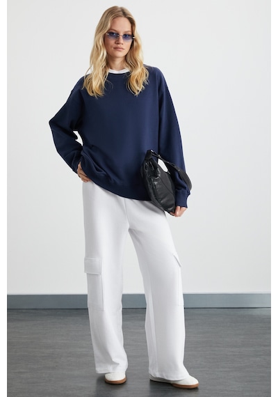 Grımelange Karıus  Kadın Organik Pamuklu Içi Polarlı Oversize Yuvarlak Yakalı Lacivert Sweatshirt