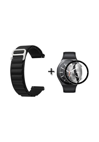Forzacase Xiaomi Watch S1 İçin Kancalı Kumaş Kordon Kayış + Ekran Koruma Filmi - Fc156 Siyah