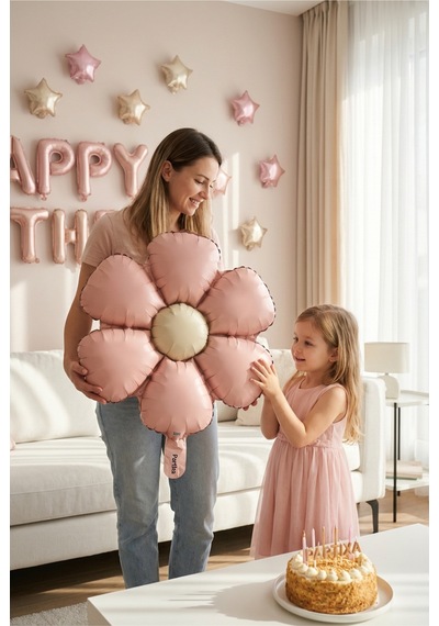 Mat Pudra Pembe Papatya Retro Folyo Balon Doğum Günü Baby Shower Bahar Temalı Konsept Parti Süsleme Vintage Dekorasyon Balonu Çok Renkli