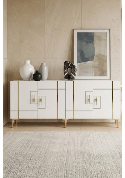 Ka1842bg Made Konsol Ve Tv Sehpası Beyaz-gold 180cm Beyaz - Altın