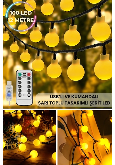 Technojet 100 Top Ledli Usbli Kumandalı 8 Modlu Led Işık Parti Süsleme Organizasyon 12 Metre