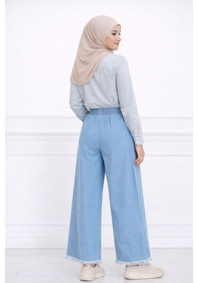 Hira Life Fashion Kadın Paçaları Püsküllü Ve Önü Bağcıklı Kot Kumaş Salaş Pantolon Mavi Mavi Hira Life Fashion Kadın Paçaları Püsküllü Ve Önü Bağcıklı Kot Kumaş Salaş Pantolon Mavi Mavi