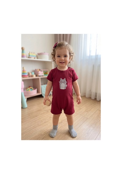 Fuar Baby Miniklere Özel Kız & Erkek Bebek Pamuklu Kısa Paça Tulum Kedicik Desenli Fuar Baby Miniklere Özel Kız & Erkek Bebek Pamuklu Kısa Paça Tulum Kedicik Desenli