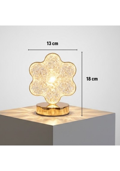 Çiçek Model Kristal Led Masa Lambası Dokunmatik, 3 Renk Işık Modlu, Şarjlı Mini Dekoratif Gece Lambası Beyaz