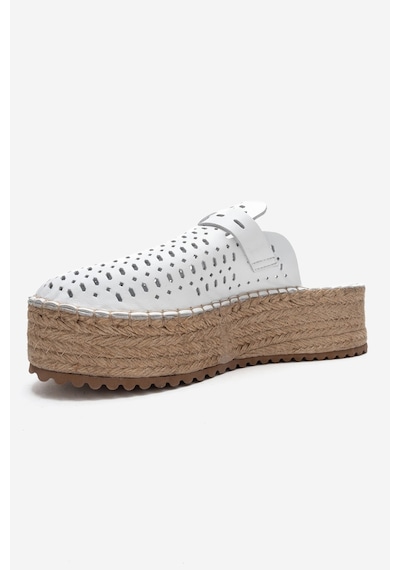Luvishoes Louıs Beyaz Cilt Hakiki Deri Burnu Kapalı Hasır Dolgu Taban Terlik Beyaz