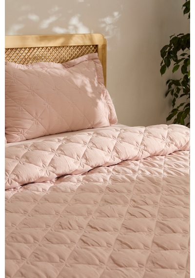 Kaşmir Home Lilly Çiçekli Çift Kişilik Yatak Örtüsü Takımı Pudra Pudra