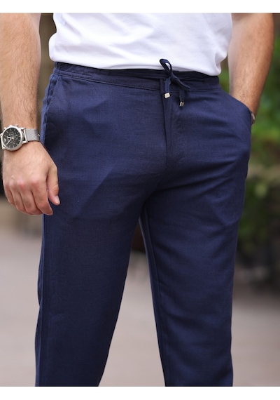 Keten Jogger Pantolon Koyu Mavi