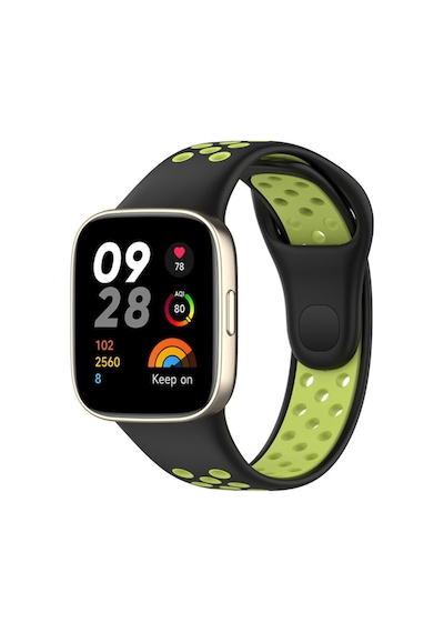 Redmi Watch 3 Spor Delikli Kordon - Siyah-yeşil Ahşap