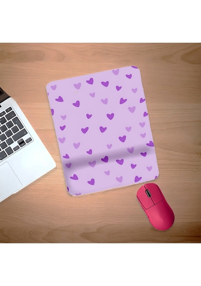 Minik Mor Ve Lila Kalpler Bilek Destekli Mouse Pad Mousepad