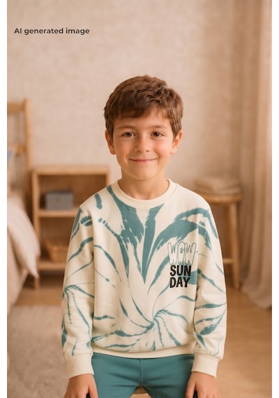 Pina Kids Erkek Çocuk Batik Desenli Okul Günlük Eşofman Takımı Esf7037 Mint