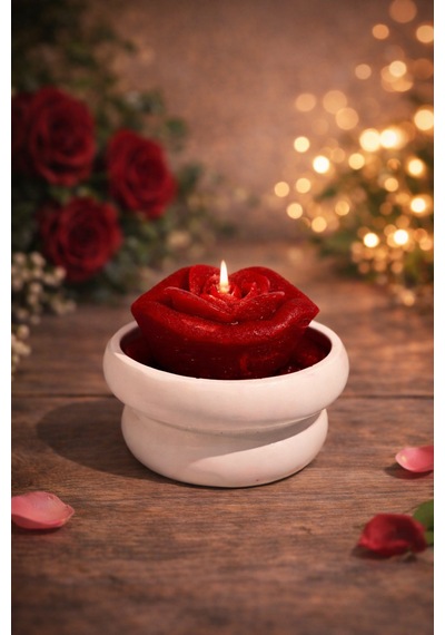 Rose Romantic Kiss -el Yapımı Romanrik Mum Kırmızı -beyaz