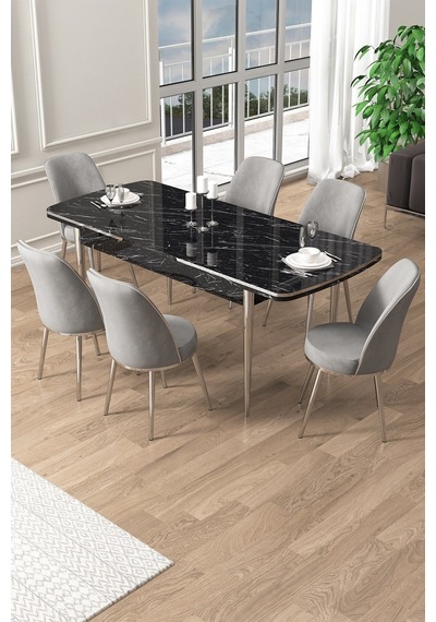 Canisa Pale Serisi 80x132 Açılabilir Siyah Mermer Desen Mutfak Masa Takımı 6 Gri Sandalye Krom Detay Masa Siyah Mermer Desen Sandalye Gri Krom Ayak Canisa Pale Serisi 80x132 Açılabilir Siyah Mermer Desen Mutfak Masa Takımı 6 Gri Sandalye Krom Detay Masa Siyah Mermer Desen Sandalye Gri Krom Ayak