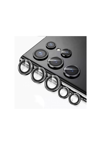 Samsung Uyumlu S22 Ultra Kamera Lens Koruyucu Halka Set Siyah AL8114