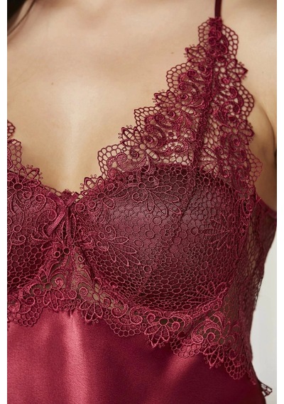 Pierre Cardin 6040 Kısa Gecelikli 6'lı İpek Set Bordo
