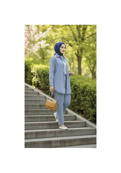 Hb Harma Time Butik Kadın Kot Ceket Pantolon İkili Kot Mavi Takım Mavi Mavi