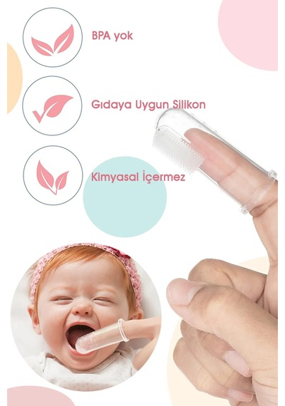 Mucit Home Slikon Parmak Bebek Diş Kaşıyıcı Ve Şeffaf Renk Yumuşak Fırça Kutulu Erkek Ve Kız Çocuk