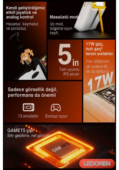 Gamemt E5 Elde Taşınabilir Youtube Chrome Oyun Konsolu 5000 Mah 2