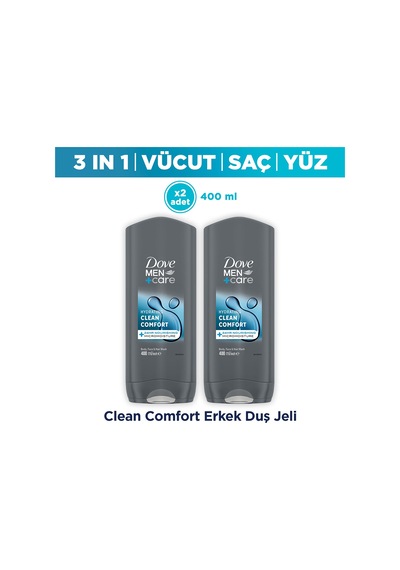 Dove Men +care Duş Jeli Body, Face&hair Clean Comfort 400 Ml X2