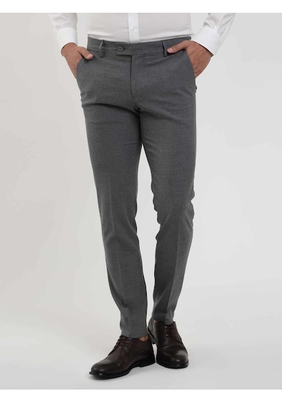 Dufy Koyu Gri Erkek Ekstra Slim Fit Melanj Desenli Klasik Pantolon - 103500-koyu Gri Koyu Gri