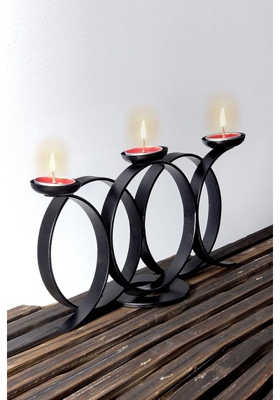 Bundera Siyah Halkalı Model Dekoratif Mumluk Metal Ferforje Şamdan Mumluk Tealight Mum Dahil Çok Renkli