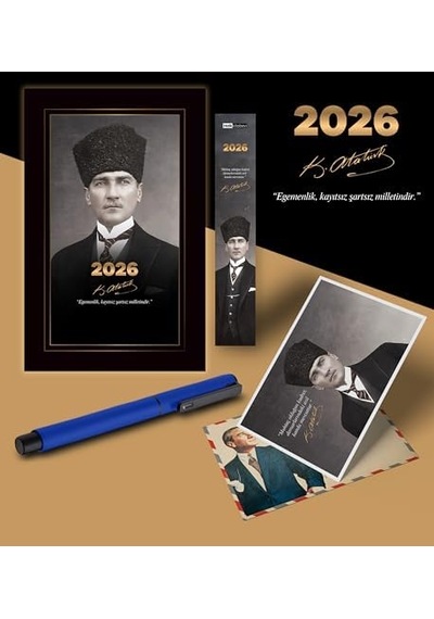 2026 Kalpaklı Atatürk Ajandası Ayraç Kartpostal Kalem - Lacivert 103 Ivory