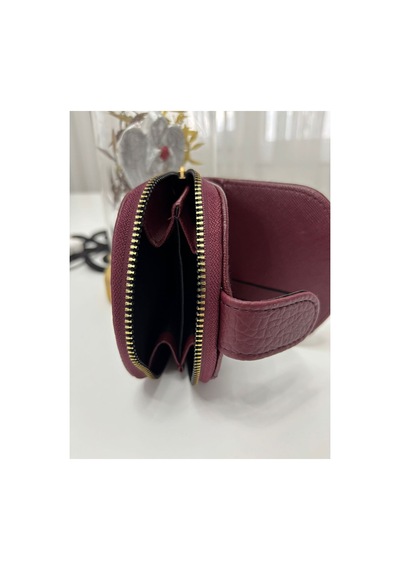Store Çok Bölmeli Kadın Şık El Çantası Cüzdan Bordo
