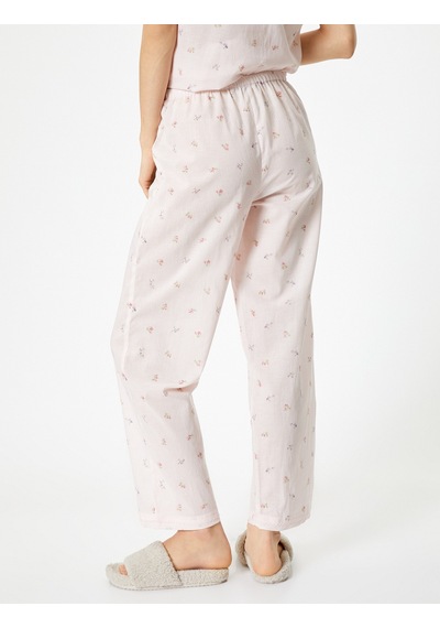 Koton Çiçekli Pijama Altı Cepli Beli Lastikli Pembe Desenli 4slk50033mw Pembe