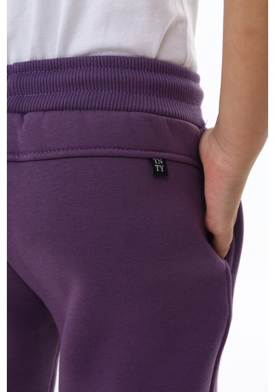Toontoy Kız Çocuk Baskılı Beli Paçası Lastikli Cepli Basic Jogger Eşofman Altı 3 İplik Şardonlu Mor