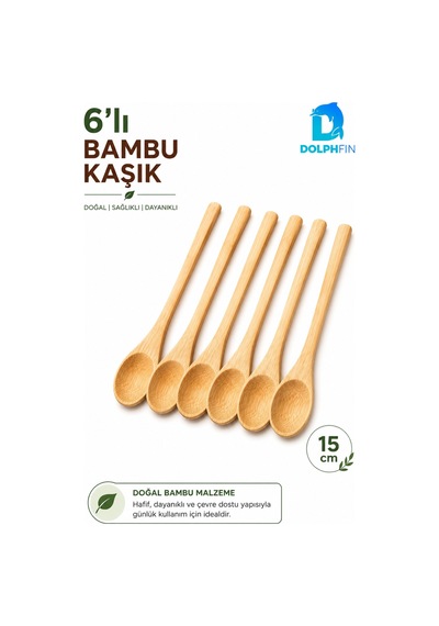 6 Lı Bambu Kaşık Seti 15 Cm Doğal Ahşap Baharat Ve Sunum Kaşığı