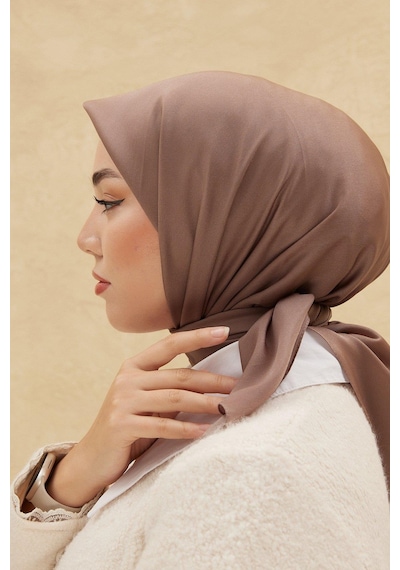 Silk Home Düz Shiny Eşarp - Koyu Vizon - Koyu Vizon