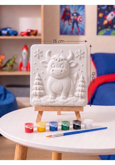 15x15 Sevimli Boğa Taş Boyama Seti Çocuk Ve Yetişkin Hobi Kiti