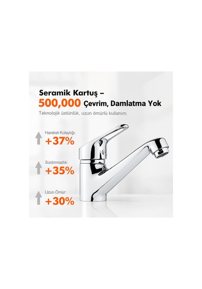 Krom Sabit Lavabo Bataryası Seramik Kartuş Su Tasarruflu Tek Kumandalı Banyo Musluğu Gümüş