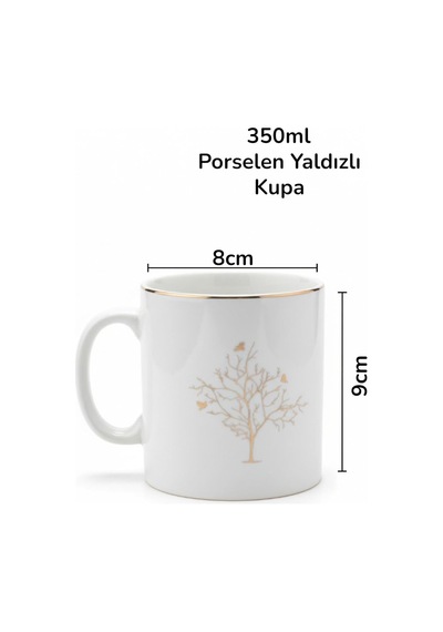 Lüks Porselen Kupa 350 Ml Hayat Ağacı Yaldızlı Çok Renkli