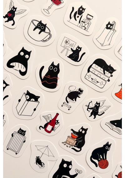 Eğlenceli Siyah Kedi 35 Parça Sticker Paketi Kaliteli Su Geçirmez Laptop Termos Telefon Etiket Seti