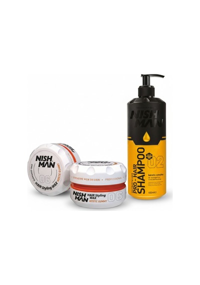 06 Saç Şekillendirici Ultra Sert Parlak Wax 150 Ml X 3 Adet/ + 400 Ml Tuzsuz Şampuan Hediye