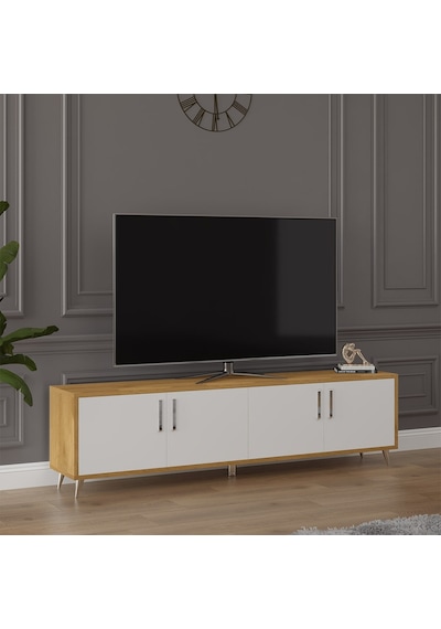 Asra Trend Tv Ünitesi T-03 %100 MDF 160 cm Tv Sehpası 4 Kapaklı Raflı Beyaz-Petra