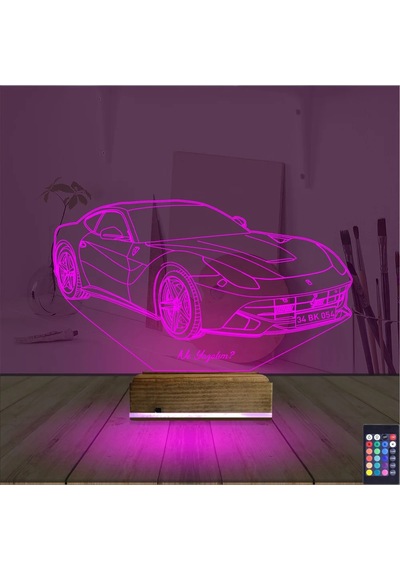 Luvivia Spor Araba Ferrari Kişiye Özel 3d Lamba - Masa Gece Lambası Şeffaf