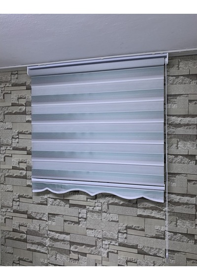 Yeşil Gri Mini Plise Zebra Perde (Etekli)