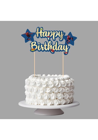 Örümcek Adam Temalı Happy Birthday Kaligrafi Pasta Üstü Süs Tüm Yaşlar