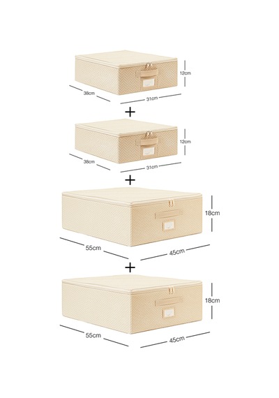 Ocean Home Textile 4'lü Bej Balıksırtı Destekli Hurç Set 2 Adet 31 x 38 x 12 + 45 x 55 x 18 cm