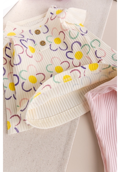 Babymod Çiçek Desenli 100% Pamuk Kız Bebek Pijama Takımı Pembe