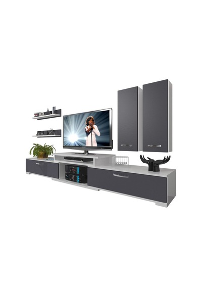 Decoraktiv Flex 5d Mdf Tv Ünitesi Tv Sehpası Beyaz - Antrasit