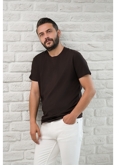 Paul Martin Slimfit Fit Bisiklet Yaka Rayon Kumaş Full Likralı T-shirt Kahverengi