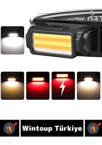 Profesyonel Kamp Avcı Balıkçı Deprem Güçlü Işık 5 Mod Aydınlatma Şarjlı 50 Led Kafa Lambası Çok Renkli