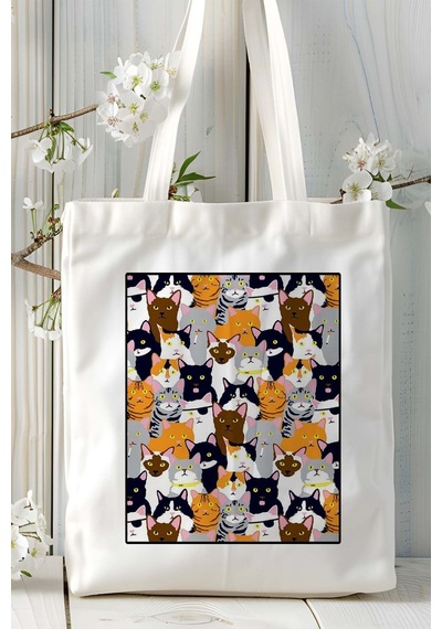 Art Hediye Retro Kedi Baskılı Omuz Çanta Kişiye Özel Model 16 Çok Renkli