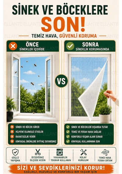 Cırtlı Yapışkanlı Sineklik Seti 75x125 Cm Tek Kanatlı Pencere Kapı Sinekliği Güçlü Yapışma Yıkanabil