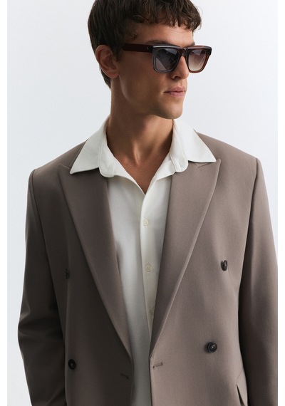 Antioch Relax Fit Kruvaze Erkek Blazer Ceket Açık Vizon
