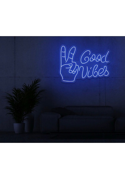 Good Vibes Yazılı Ve Şekilli Neon Tabela Mavi