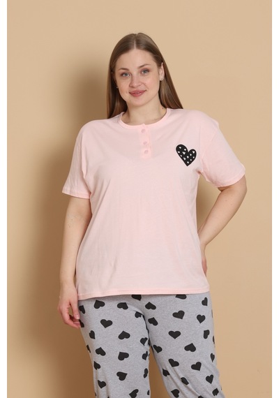 Wordex Mirano 4515 Kalpli Kısa Kollu Pamuklu Penye Büyük Beden Kadın Pijama Takımı Soft Pembe Wordex Mirano 4515 Kalpli Kısa Kollu Pamuklu Penye Büyük Beden Kadın Pijama Takımı Soft Pembe